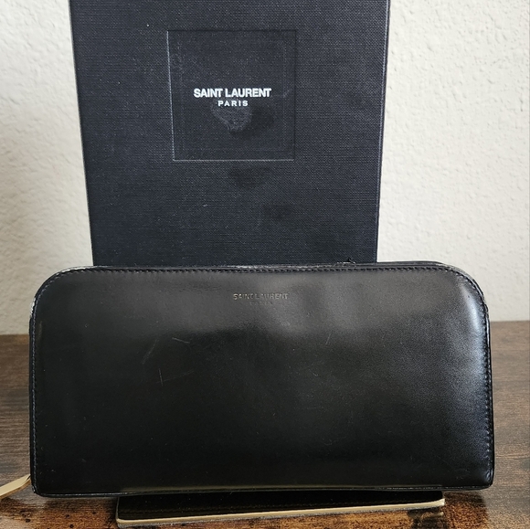 YSL Saint Laurent Zip Around Wallet Leather Black - Picture 1 of 16
